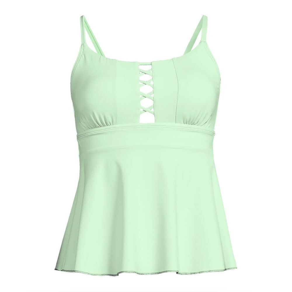 Land's End Plus Size Lace Up Flutter Tankini Top Icy mint green size 18 W